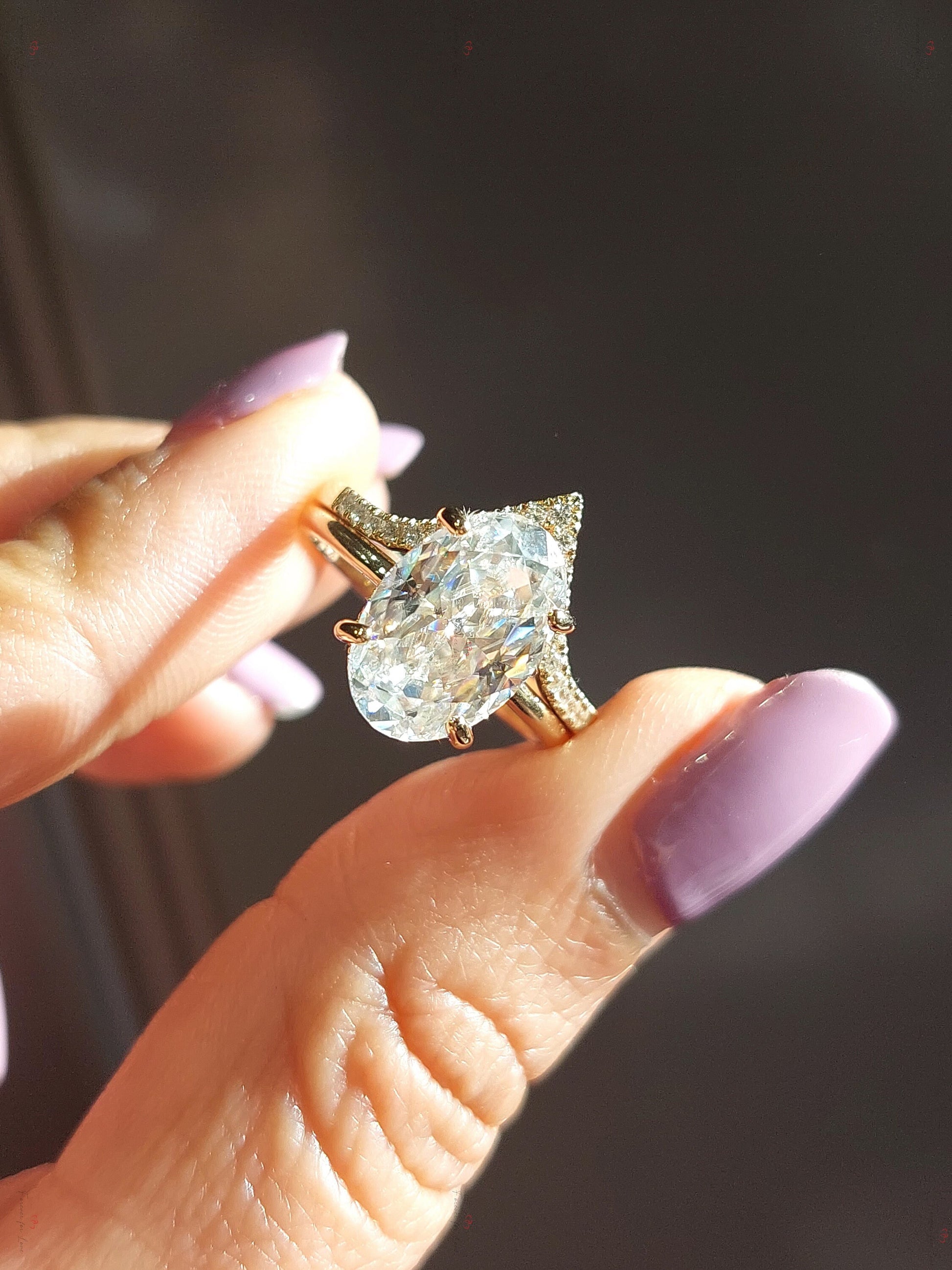 4 Ct Oval Diamond, Moissanite Hidden Halo Engagement Ring