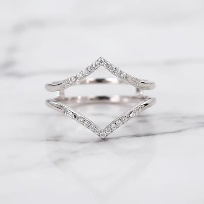 Round Lab Grown Diamond Ring Enhancer for Engagement Ring, Petal Design Matching Stackable Guard Band, Diamond Ring Jacket, Anniversary Gift