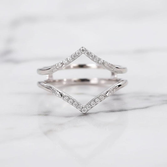 Round Lab Grown Diamond Ring Enhancer for Engagement Ring, Petal Design Matching Stackable Guard Band, Diamond Ring Jacket, Anniversary Gift