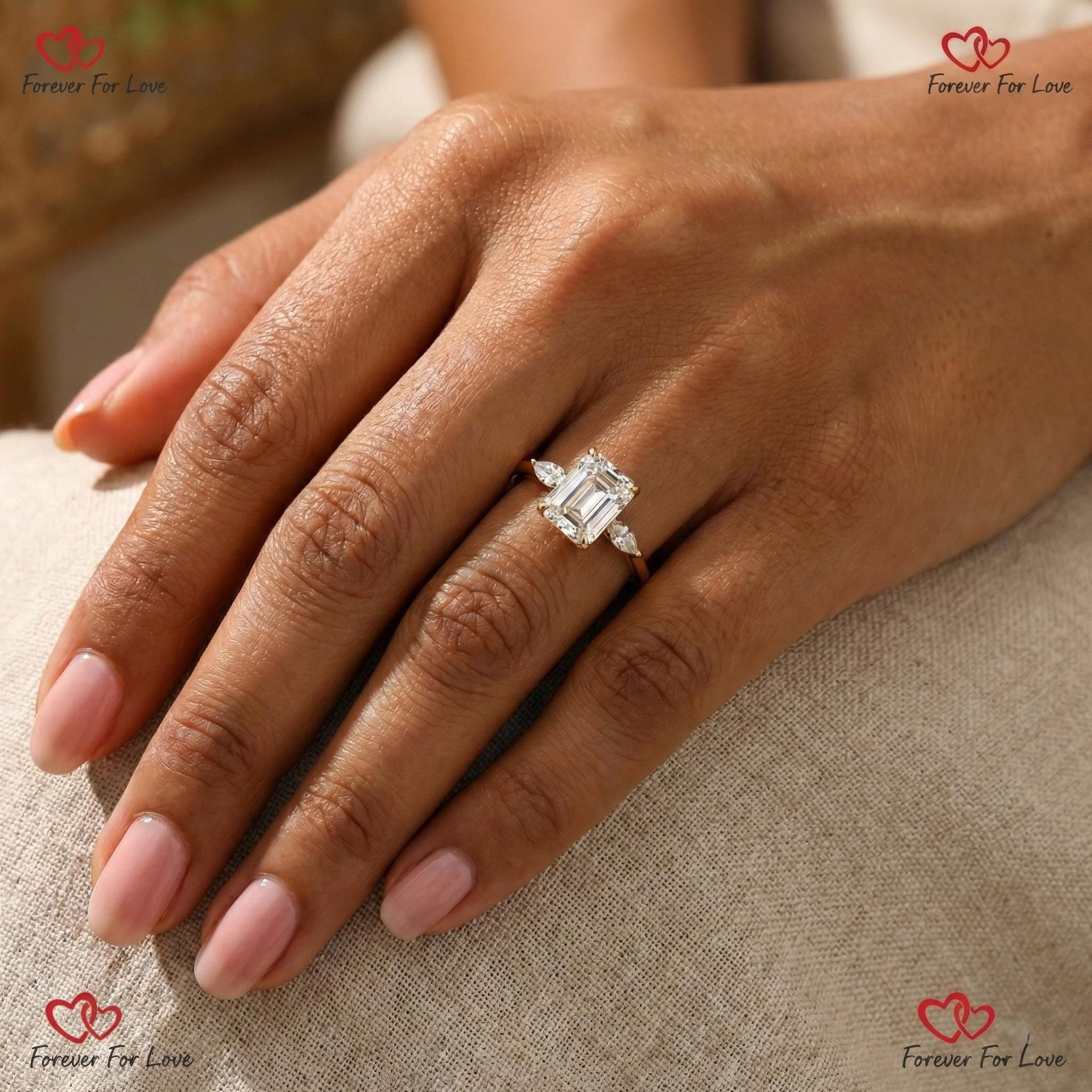 3.1 Ct IGI Certified Emerald Lab Diamond Three Stone Engagement Ring