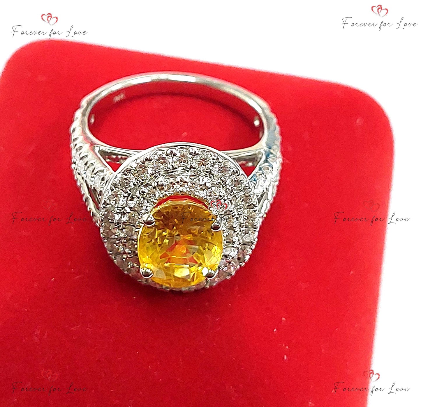 1 Ct Oval Yellow Natural Diamond, Sapphire Halo Engagement Ring Oval cut 1Ct Natural Sapphire engagement ring in 935 Argentium Silver — custom handcrafted by Forever For Love