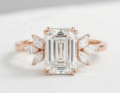 1.5 Ct Emerald Lab Diamond Engagement Ring