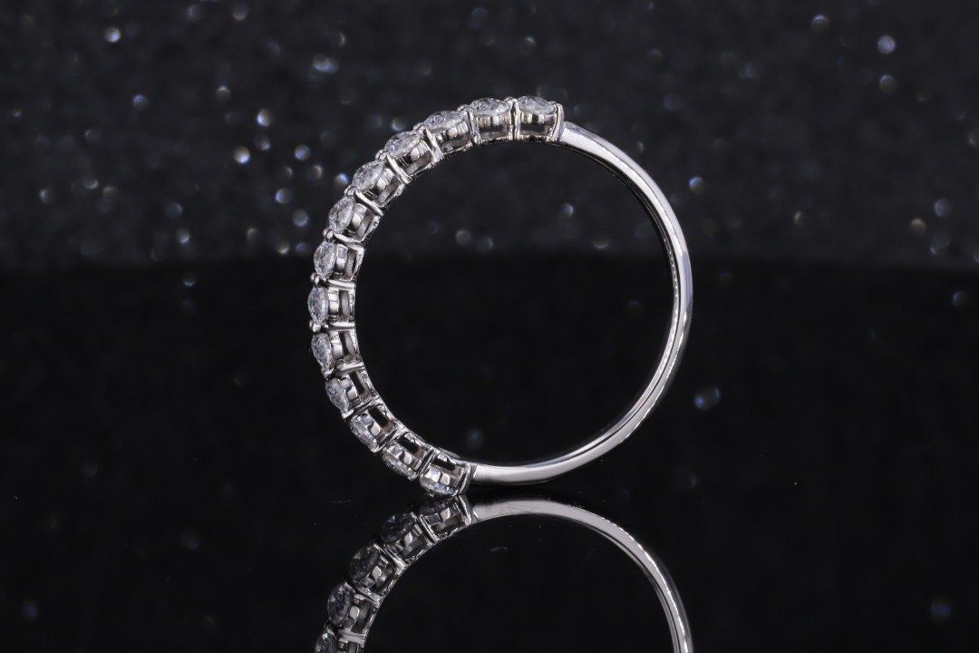 Oval Moissanite Half Eternity Stackable Band Oval cut Moissanite Brilliant Cut engagement ring in 935 Argentium Silver — custom handcrafted by Forever For Love