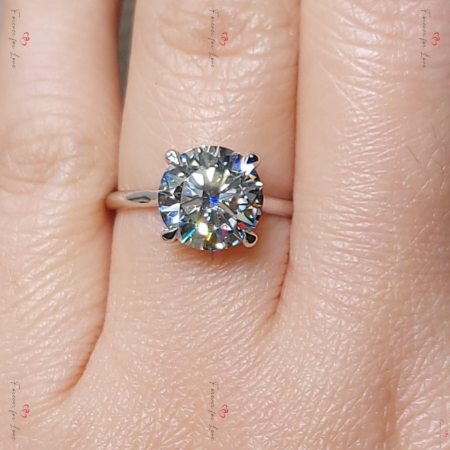 3 Ct IGI Certified Round Lab Diamond Solitaire Engagement Ring Round cut 1Ct Moissanite Brilliant Cut engagement ring in 935 Argentium Silver — custom handcrafted by Forever For Love