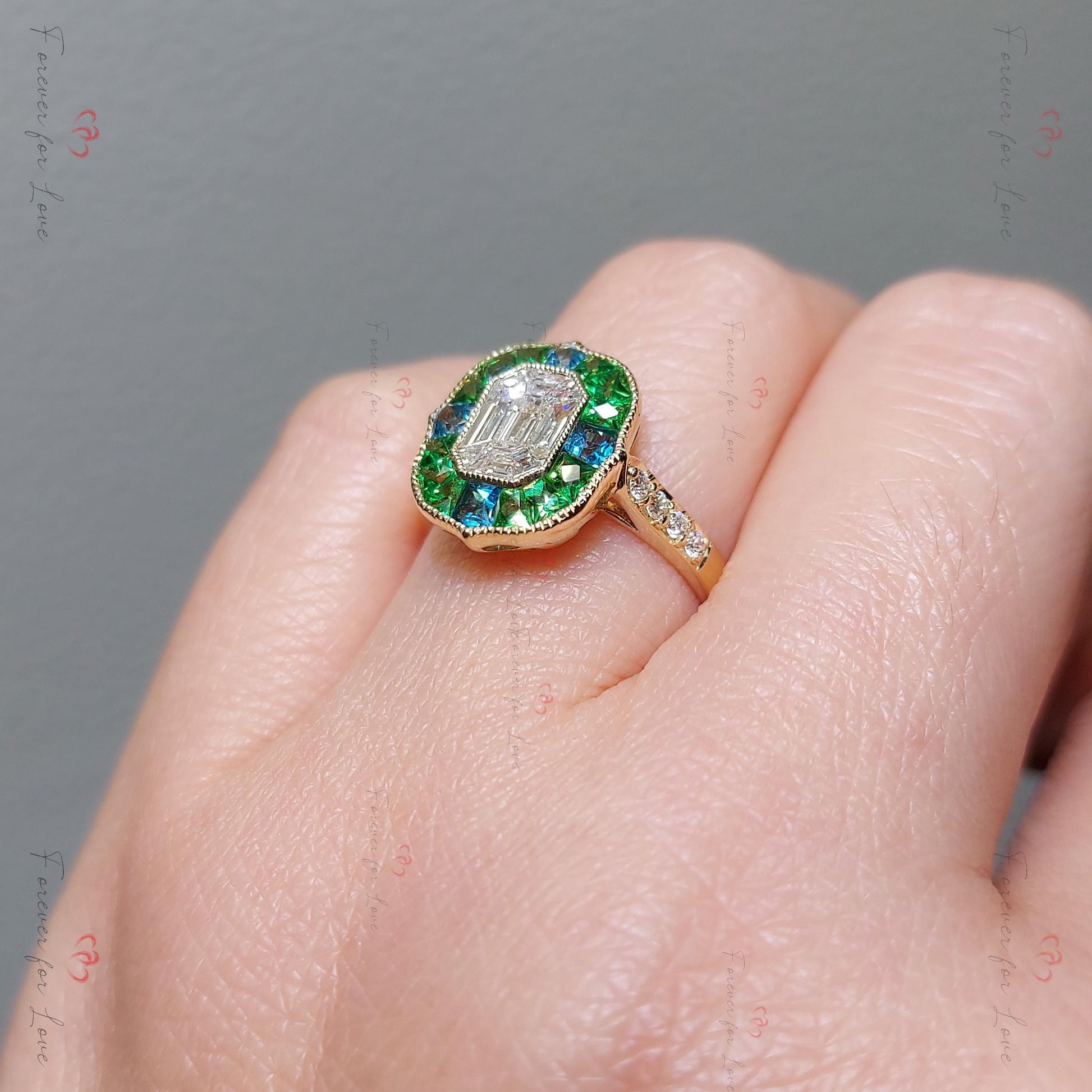 Emerald Diamond Solitaire Engagement Ring
