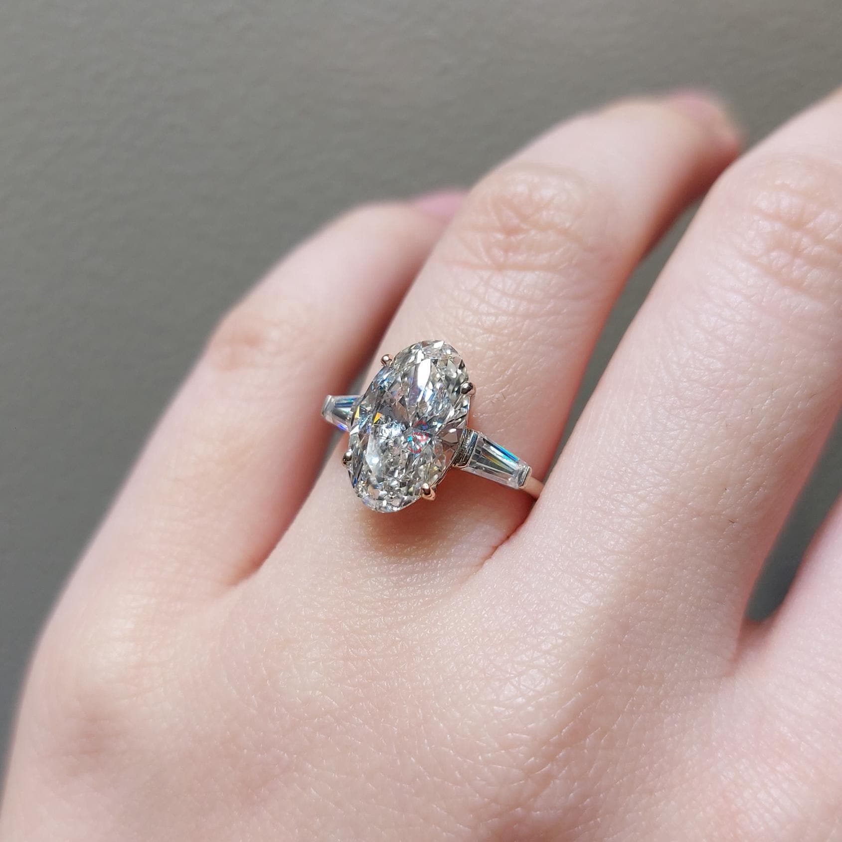 5 Ct Oval Lab Diamond Three Stone Engagement Ring