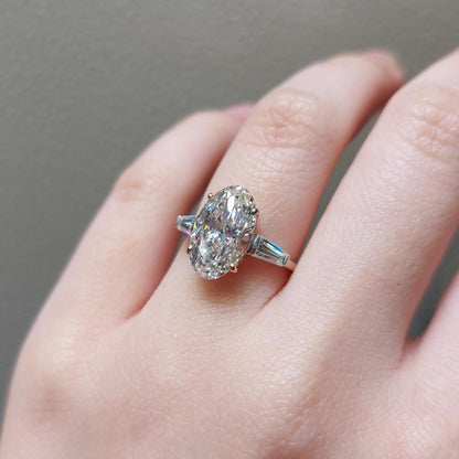 5 Ct Oval Lab Diamond Three Stone Engagement Ring