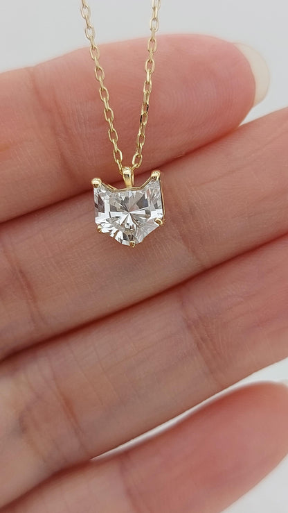 1 Karat Katzen-Diamant-Halskette, 14 Karat Gelbgold, zierlicher minimalistischer Katzenanhänger, Diamant-Halskette für Damen, besonderes Geschenk für sie.