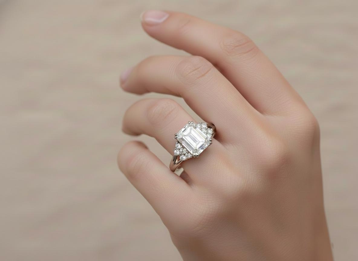 8 Ct IGI Certified Emerald Lab Diamond, Emerald Engagement Ring