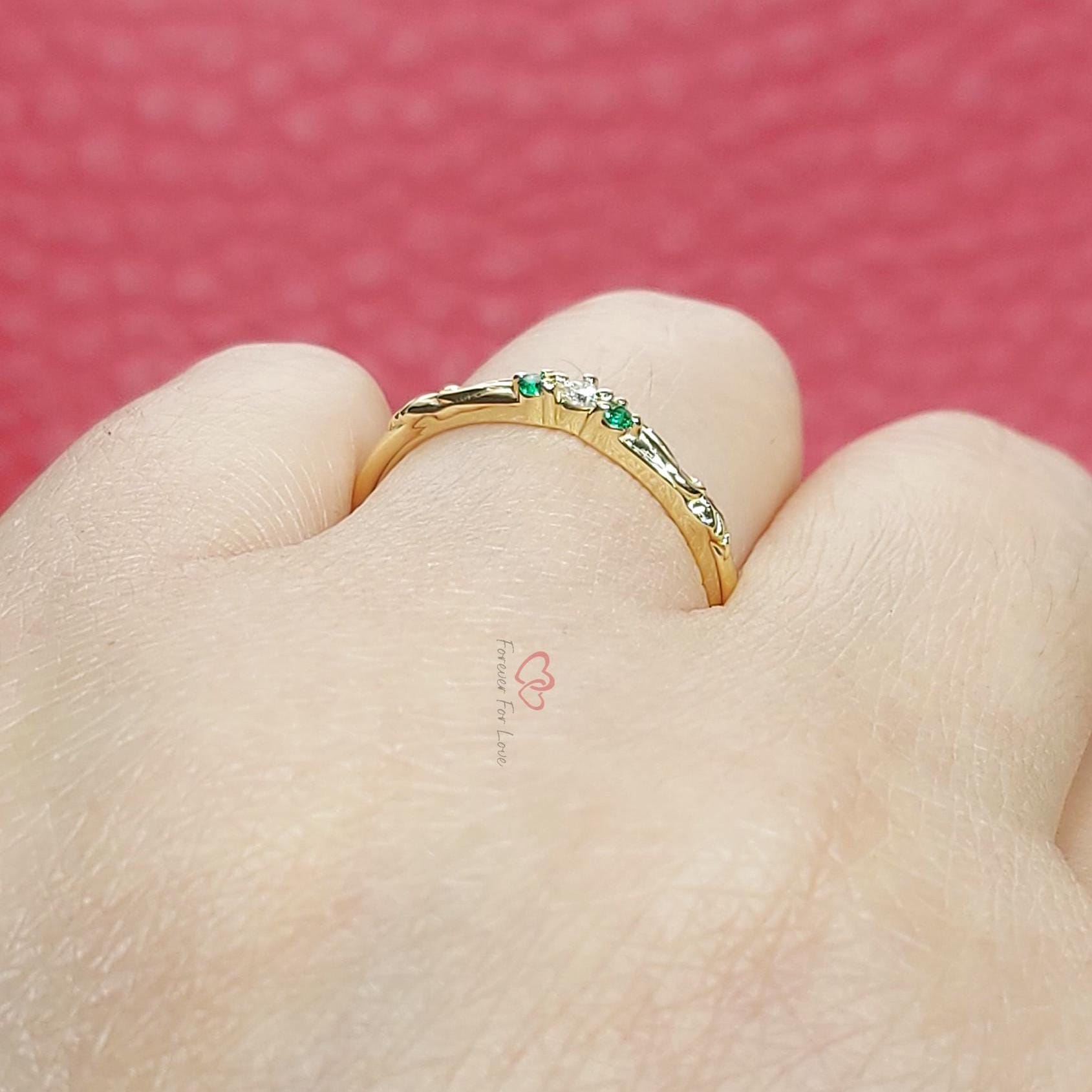 Diamond, Emerald Wedding Band