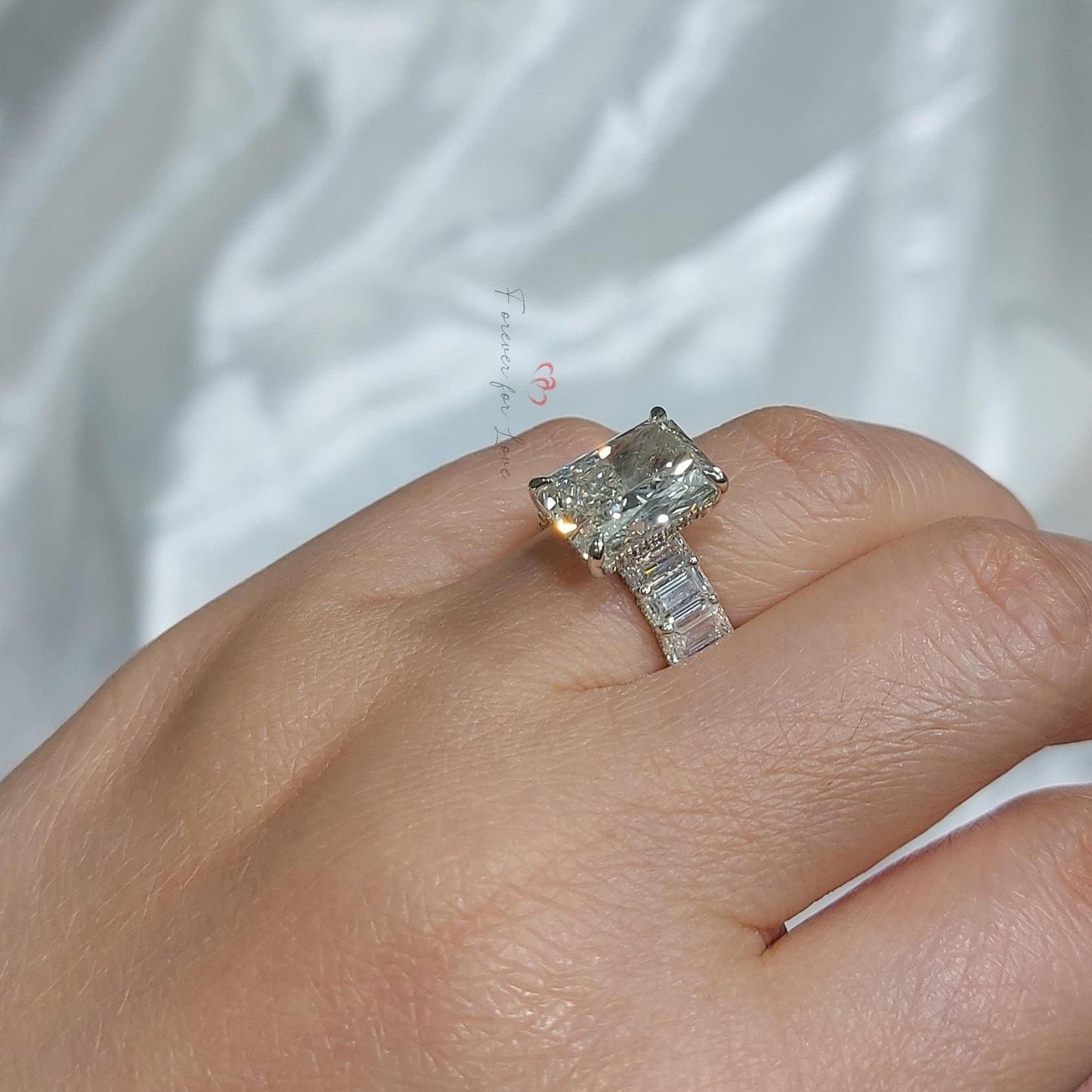 5 Ct Radiant Lab Diamond Solitaire Engagement Ring Radiant cut 1Ct Moissanite Brilliant Cut engagement ring in 935 Argentium Silver — custom handcrafted by Forever For Love