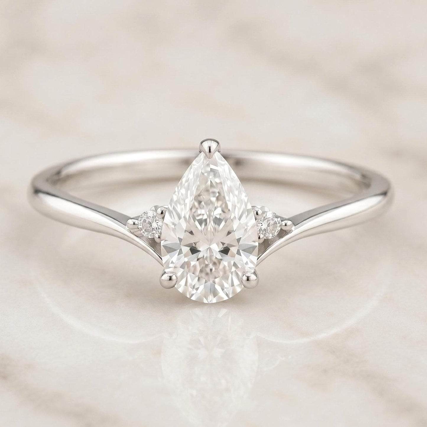14k Solid Gold Pear Shaped Engagement Ring Pear Diamond Ring Lab Grown Diamond Ring Pear Ring for Anniversary Gift Solid Gold Ring Pear cut 1Ct Moissanite Brilliant Cut engagement ring in 935 Argentium Silver — custom handcrafted by Forever For Love
