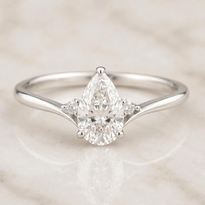 14k Solid Gold Pear Shaped Engagement Ring Pear Diamond Ring Lab Grown Diamond Ring Pear Ring for Anniversary Gift Solid Gold Ring
