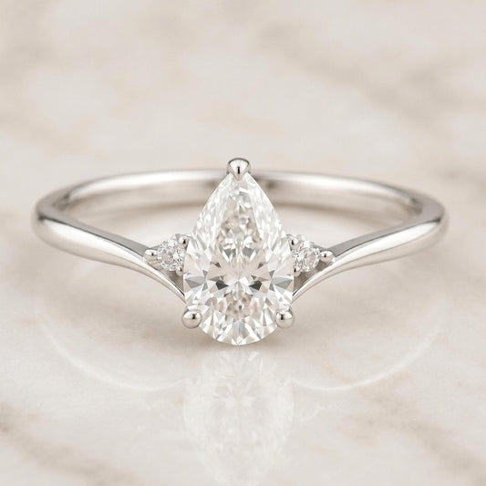 14k Solid Gold Pear Shaped Engagement Ring Pear Diamond Ring Lab Grown Diamond Ring Pear Ring for Anniversary Gift Solid Gold Ring