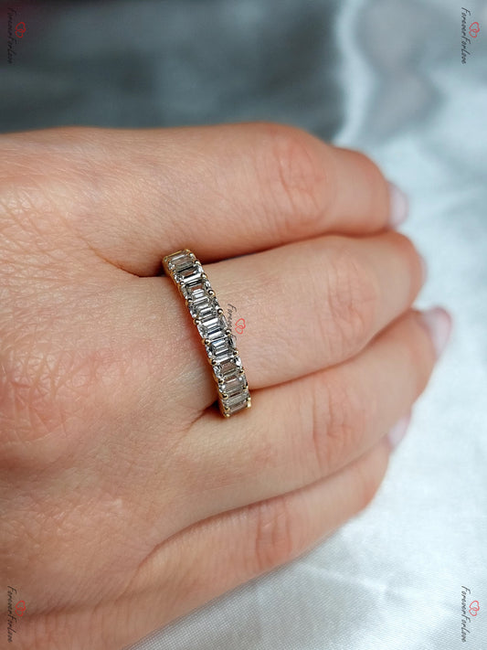Emerald cut Diamond wedding band, 0.25 CT each CVD Emerald Cut Diamond Band, Half eternity wedding band Matching bridal Band Stacking Band.