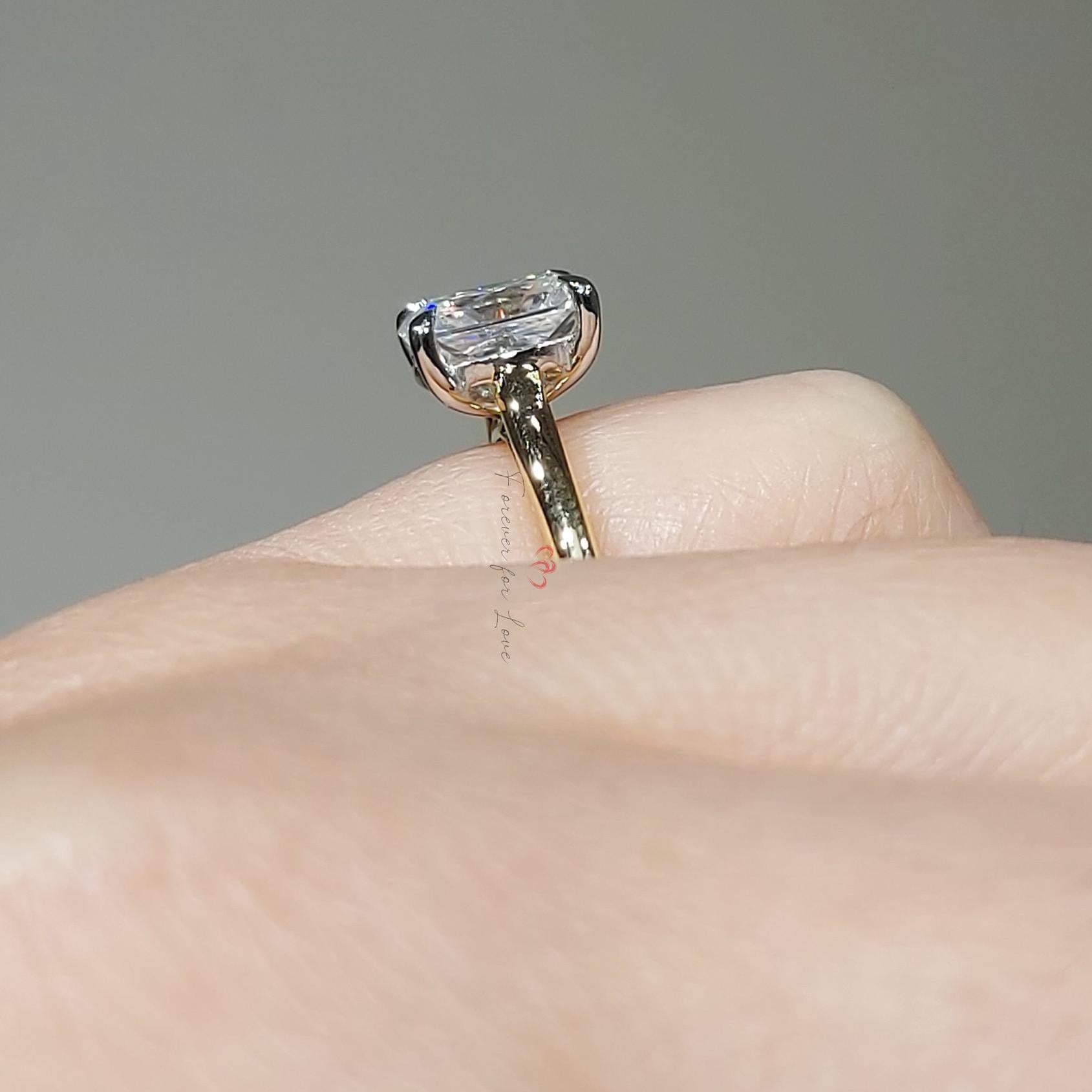 1.5 Ct Radiant Diamond, Moissanite Solitaire Engagement Ring