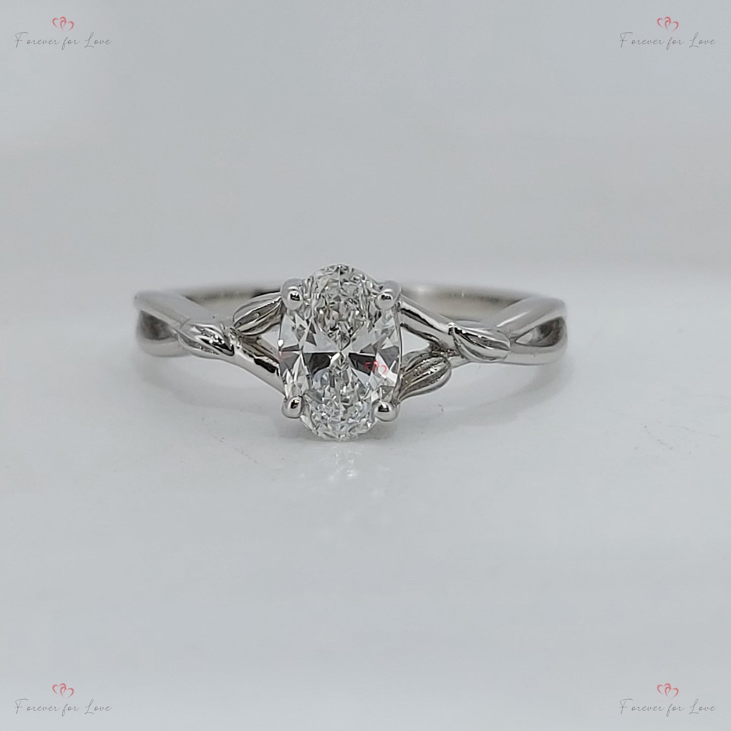 1 Ct IGI Certified Oval Diamond Engagement Ring Oval cut 1Ct Moissanite Brilliant Cut engagement ring in 935 Argentium Silver — custom handcrafted by Forever For Love