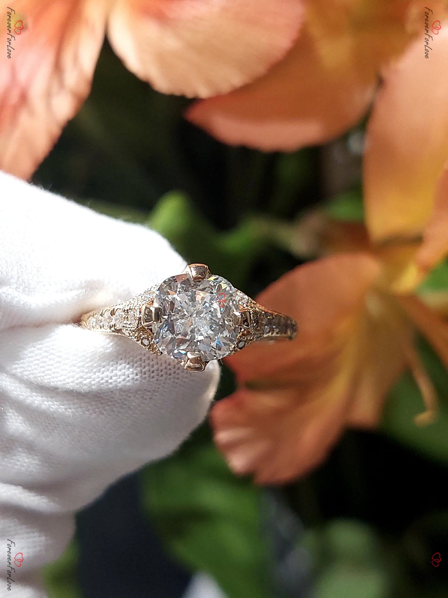2 Ct Cushion Lab Diamond Engagement Ring with Hidden Halo Cushion cut 1Ct Moissanite Brilliant Cut engagement ring in 935 Argentium Silver — custom handcrafted by Forever For Love