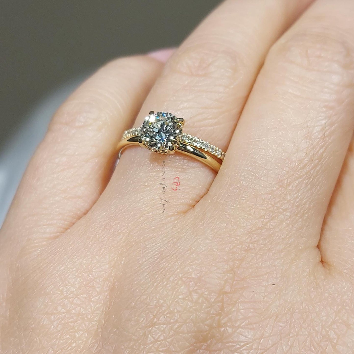 1 Ct Round Lab Diamond Engagement Ring Round cut Moissanite Brilliant Cut engagement ring in 935 Argentium Silver — custom handcrafted by Forever For Love