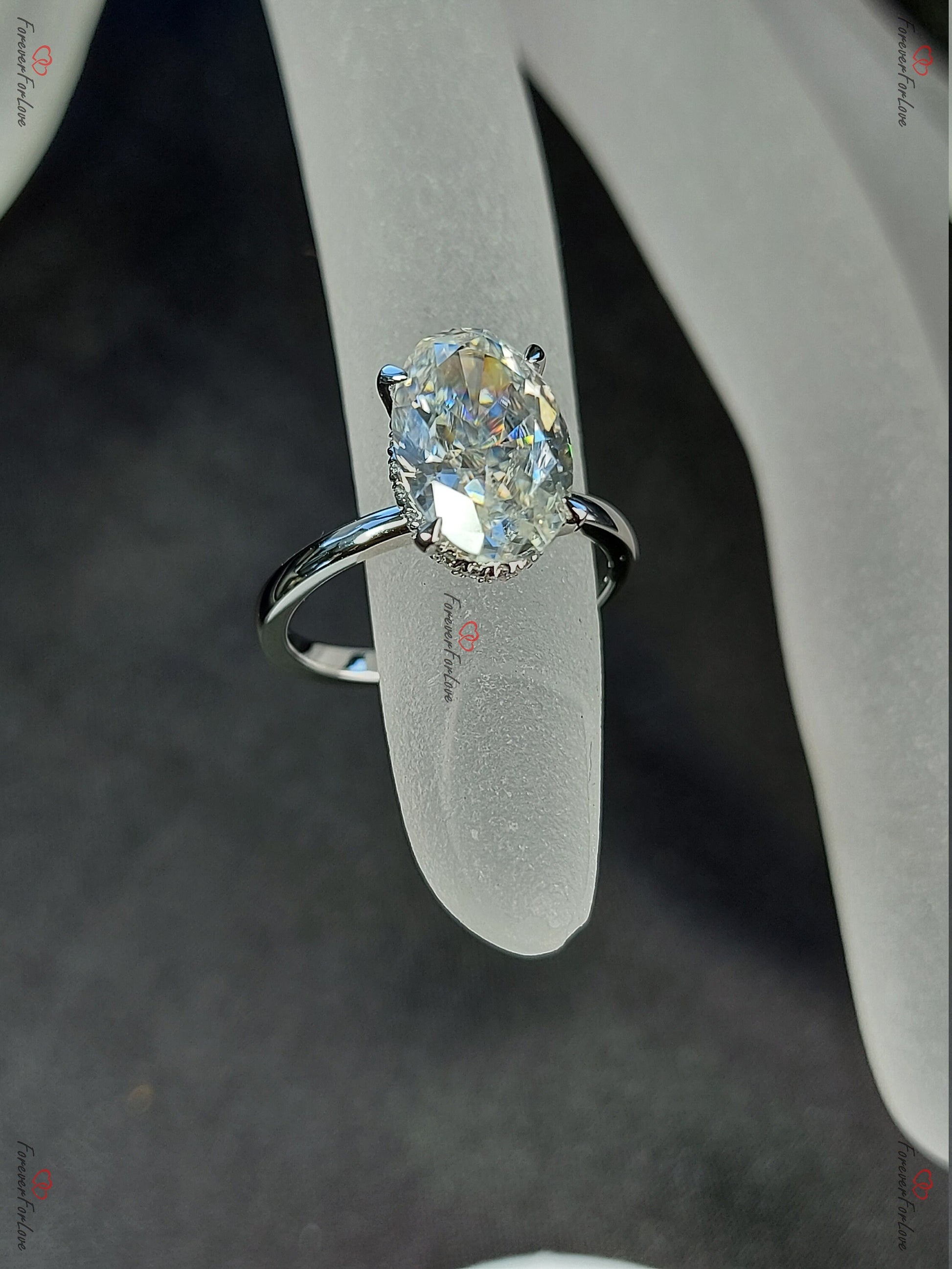3.5 Ct Oval Moissanite Hidden Halo Engagement Ring