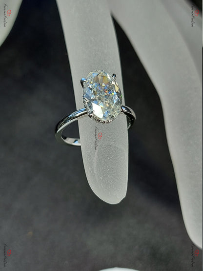 3.5 Ct Oval Moissanite Hidden Halo Engagement Ring
