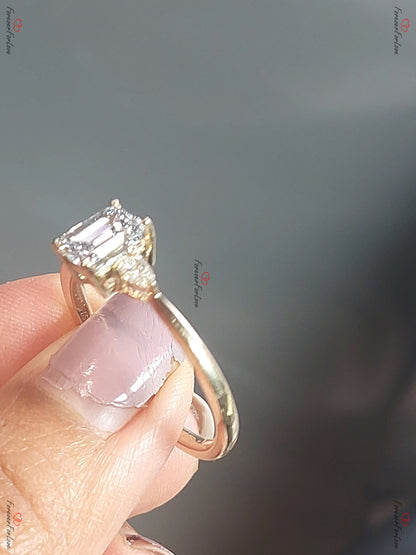 Emerald Lab Diamond, Emerald Three Stone Engagement Ring