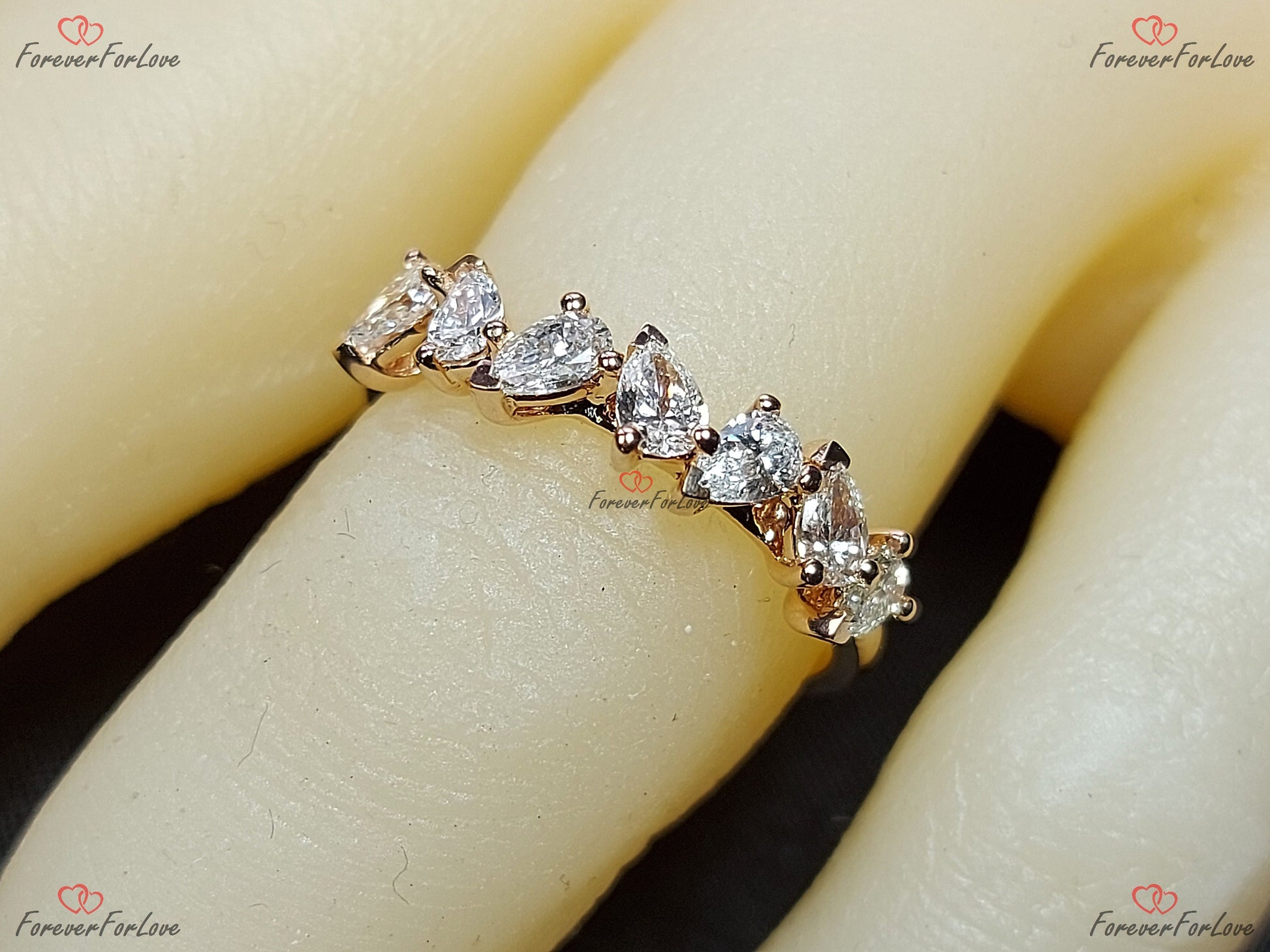 Pear Lab Grown Diamond in solid gold/platinum Band half Eternity Band- Lab-Grown Diamond Ring Pear Wedding Anniversary band.