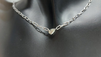 14k massiv Gold Paperclip-Kette Birnen-Diamant-Halskette, echt Diamant zertifizierte Halskette / Diamantketten-Halskette Jubiläumsgeschenk.