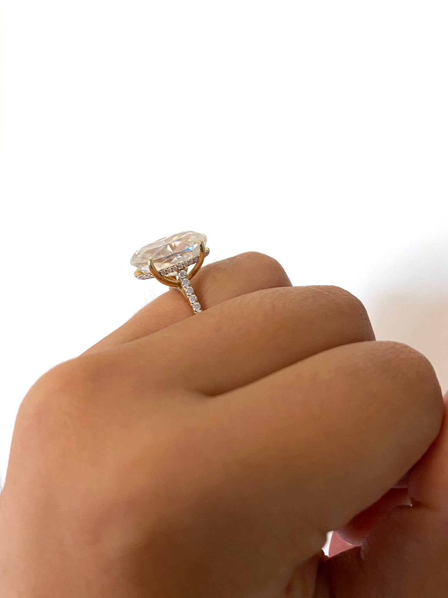 9.5 Ct Oval Diamond, Moissanite Hidden Halo Engagement Ring