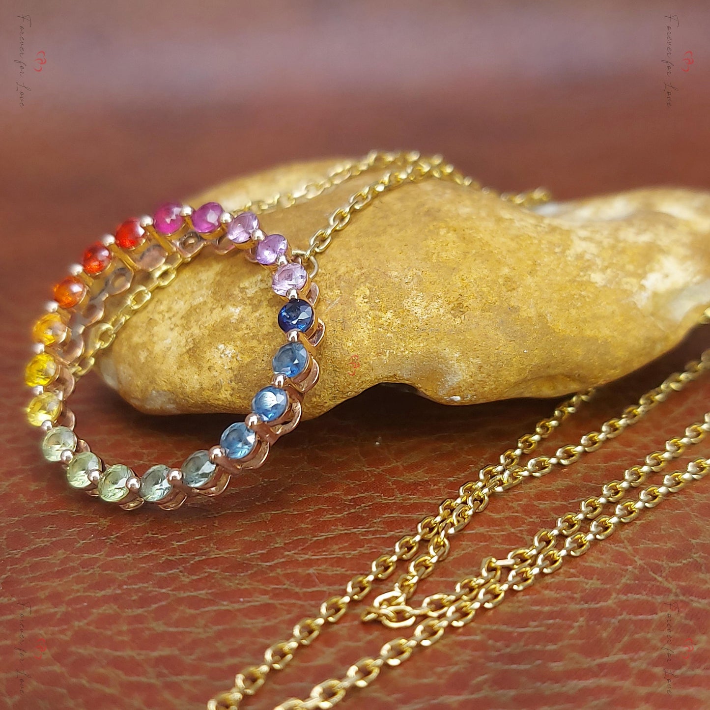 14k Rose Gold Pendant with Multi-Color Sapphires, Dainty Minimalist Sapphire Pendant,  Womens Necklace, Special Gift For Her. Moissanite engagement ring in Gold or Platinum — custom handcrafted by Forever For Love
