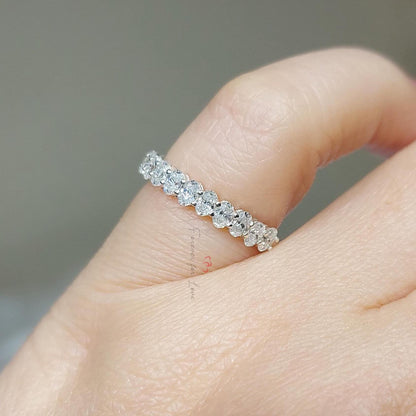 Moissanite wedding band women Unique Oval cut Half eternity band Rose gold wedding band vintage Stacking Matching bridal ring promise ring