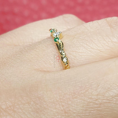Diamond, Emerald Wedding Band