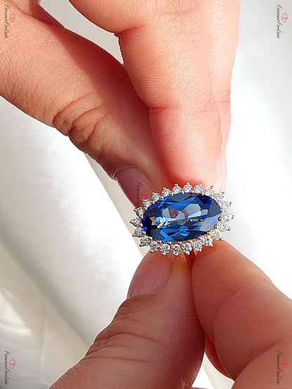 8 Ct Oval Blue Natural Diamond, Sapphire Engagement Ring