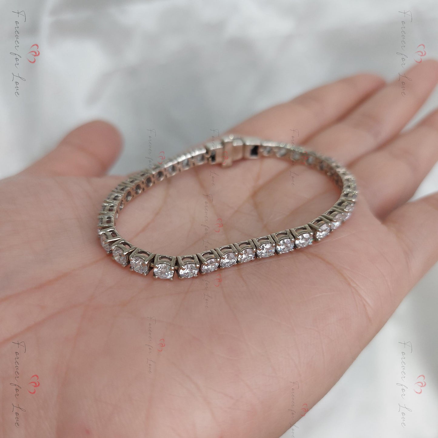 14K White Gold Lab-Created 4-Prong Diamond Elastic Tennis Bracelet 5 CTW E, VS1 birthday gift for Mom Moissanite engagement ring in Gold or Platinum — custom handcrafted by Forever For Love