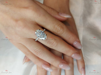Oval Cut Engagement engagement ring/ 7 Ct Crushed ice Oval 14*9mm Moissanite, diamond hidden halo ring,.