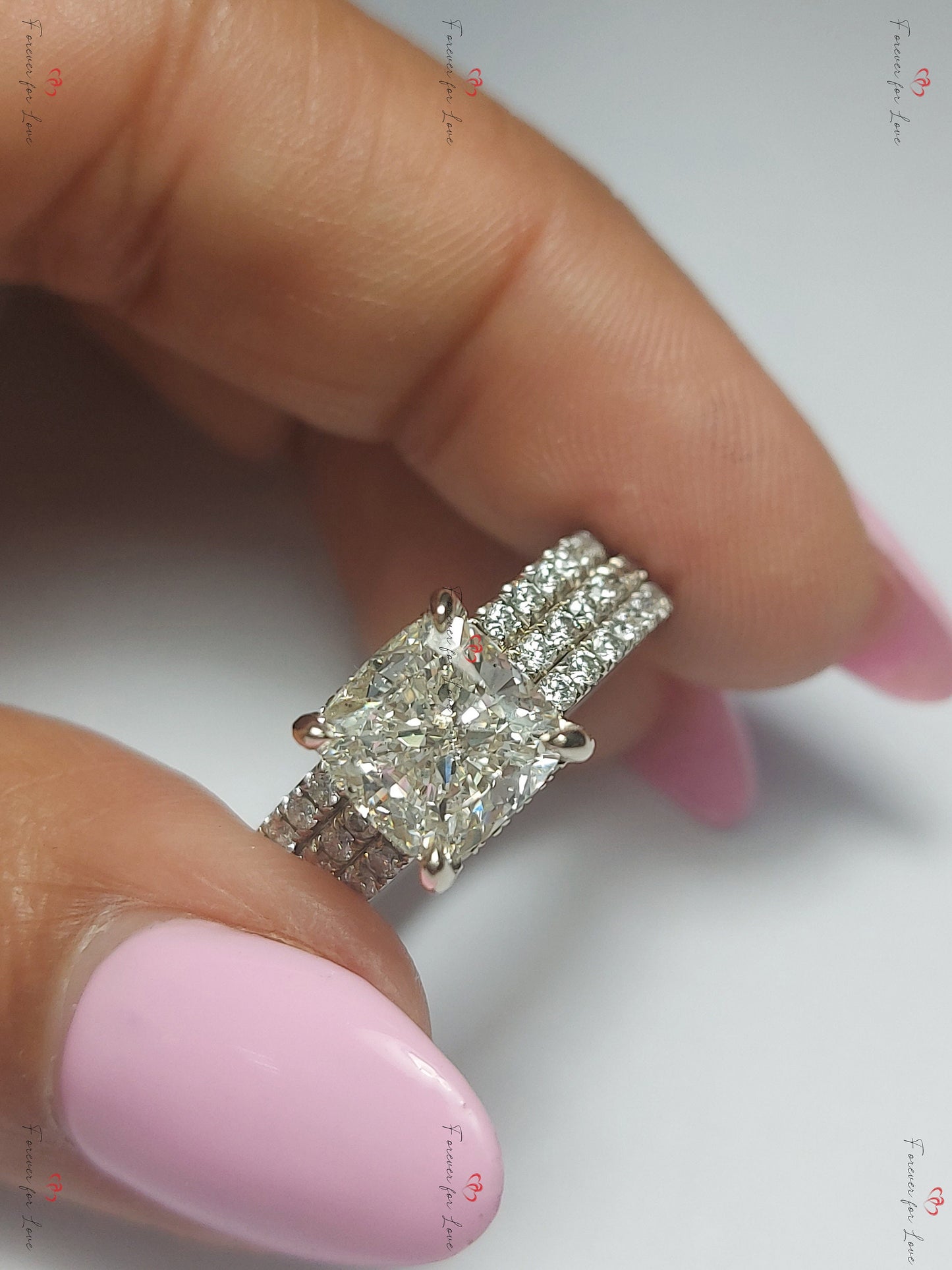 2 Ct IGI Certified Cushion Lab Diamond Ring, G Colour VS1 Cushion cut Moissanite Brilliant Cut engagement ring in 935 Argentium Silver — custom handcrafted by Forever For Love