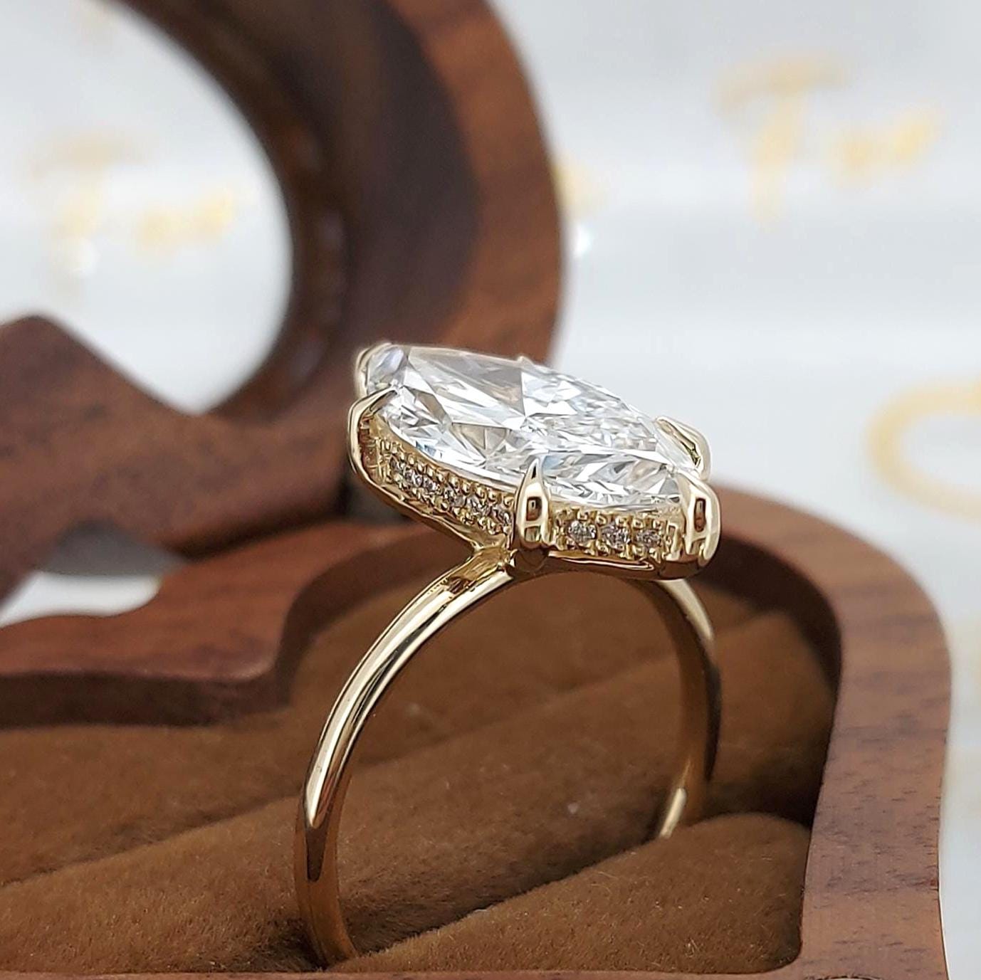 4.1 Ct IGI Certified Marquise Lab Diamond Hidden Halo Engagement Ring