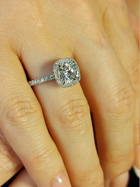 Cushion Moissanite Halo Engagement Ring