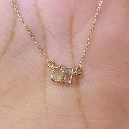 0,8 tcw Toi et Moi Diamant-Anhänger, Smaragd- und Tropfenschliff-Halskette, zierliche goldene Minimal-Halskette, Labordiamant-Geschenk für sie