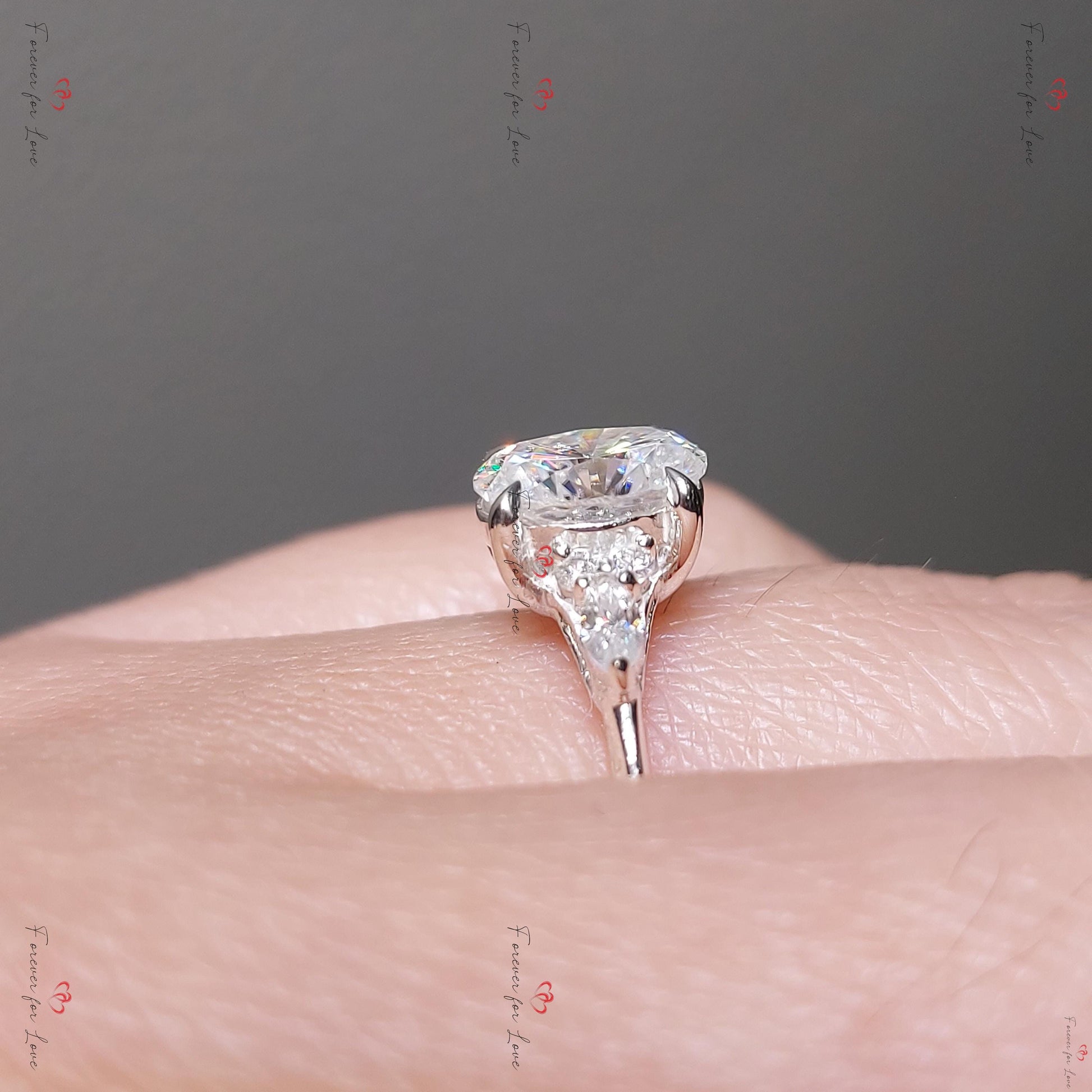 Oval Moissanite Three Stone Engagement Ring