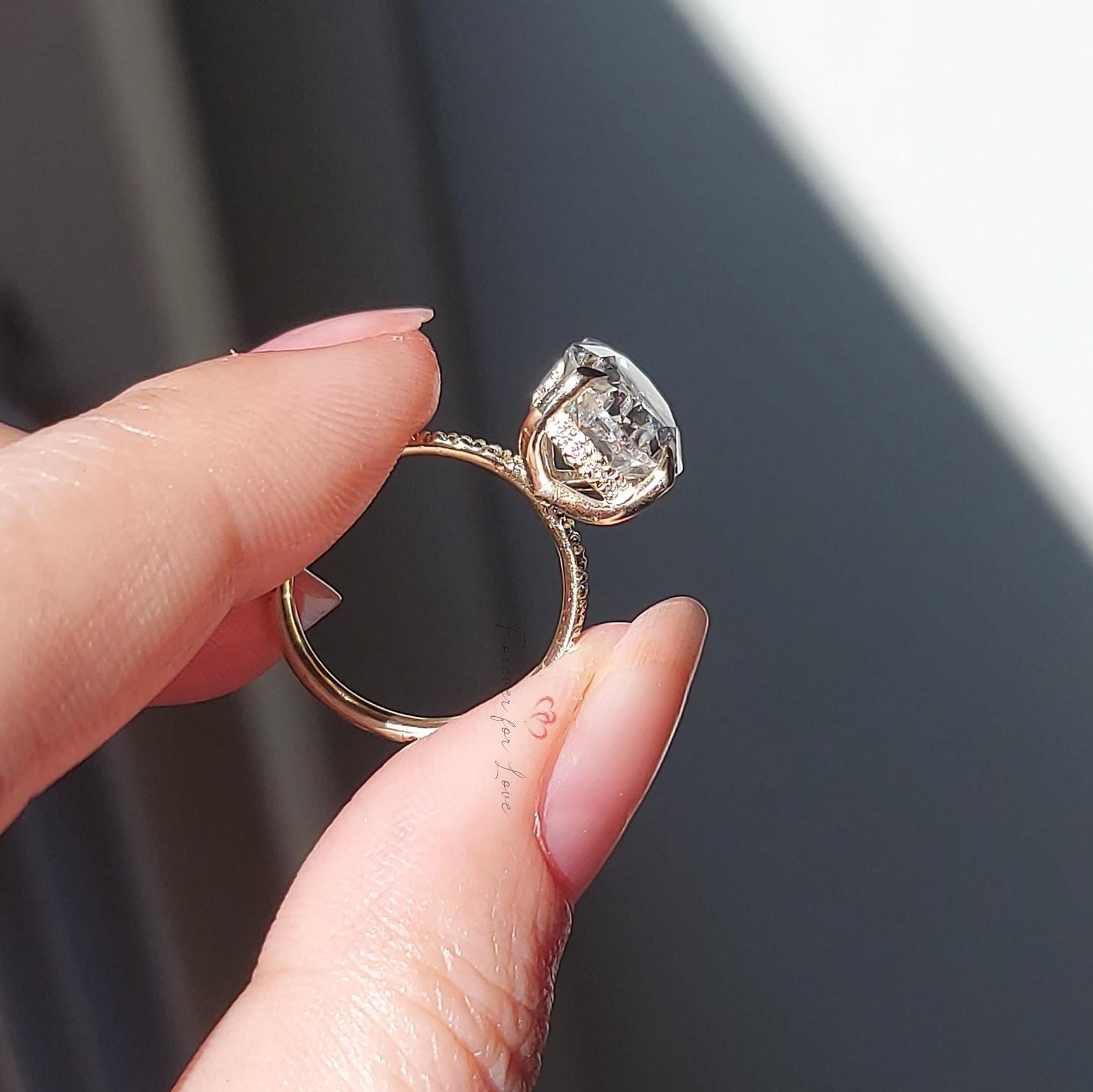 Oval Moissanite Hidden Halo Engagement Ring