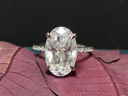 7 Ct Oval Diamond, Moissanite Hidden Halo Engagement Ring