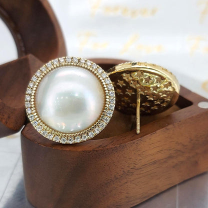 Unique Pearl Stud Earrings, Freshwater Pearl Earrings, Pearl with Diamond Earrings, Everyday Earrings, Bridal Jewelry, Gift for Her
