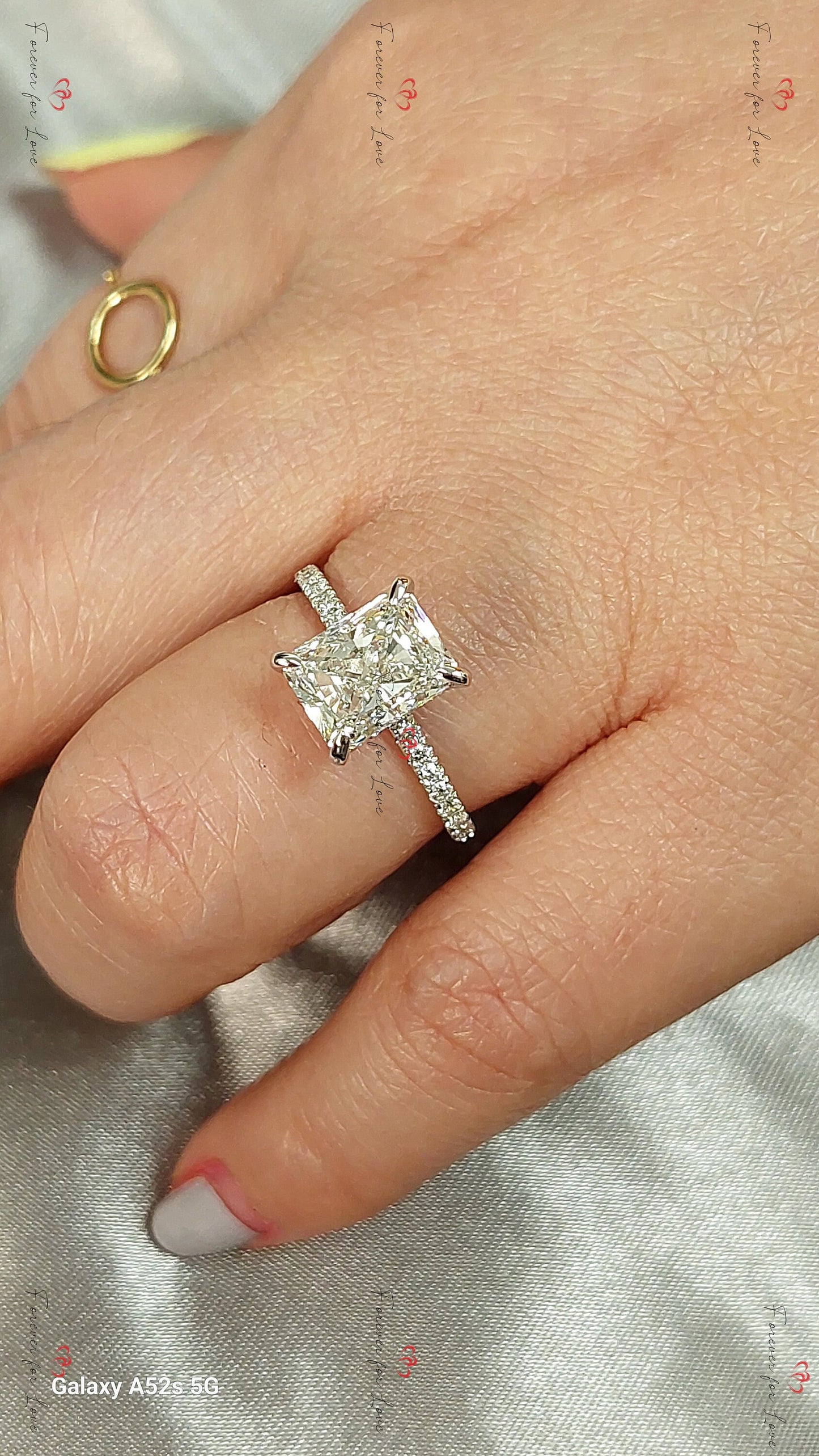 2.5 Ct IGI Certified Radiant Lab Diamond Hidden Halo Engagement Ring Radiant cut 1Ct Moissanite Brilliant Cut engagement ring in 935 Argentium Silver — custom handcrafted by Forever For Love