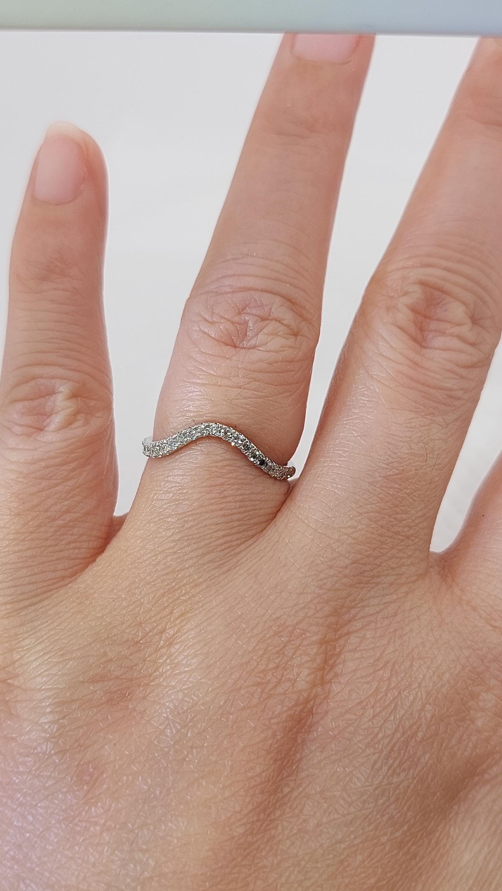 Solid gold Curvy Half Eternity Ring, stacking UK Hallmark Wedding Band- Diamond wedding band - matching wedding band