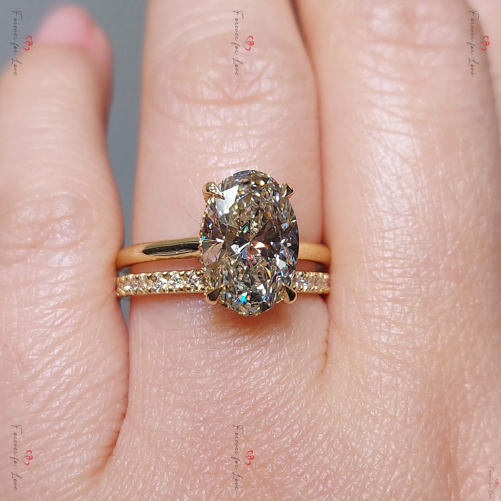 3.5 Ct Oval Lab Diamond Hidden Halo Engagement Ring