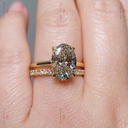 3.5 Ct Oval Lab Diamond Hidden Halo Engagement Ring