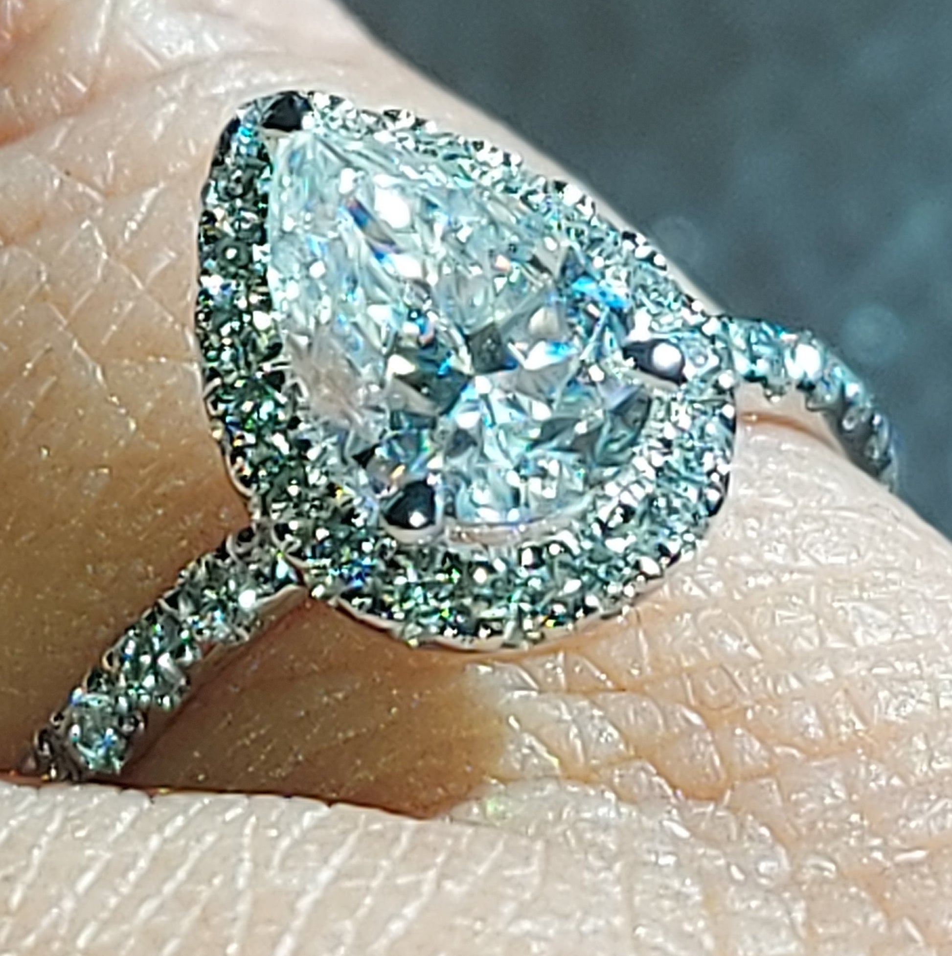GIA Certified Pear Natural Diamond Halo Engagement Ring