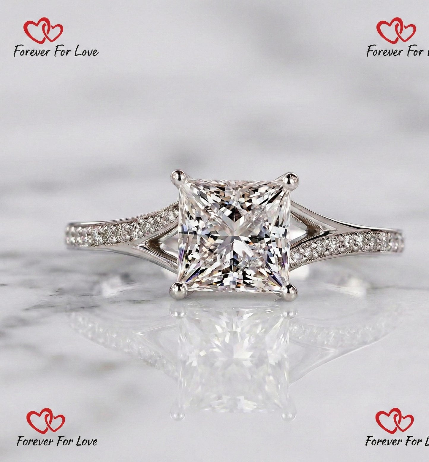 3.1 Ct IGI Certified Princess Lab Diamond Solitaire Engagement Ring Princess cut 1Ct Moissanite Brilliant Cut engagement ring in 935 Argentium Silver — custom handcrafted by Forever For Love