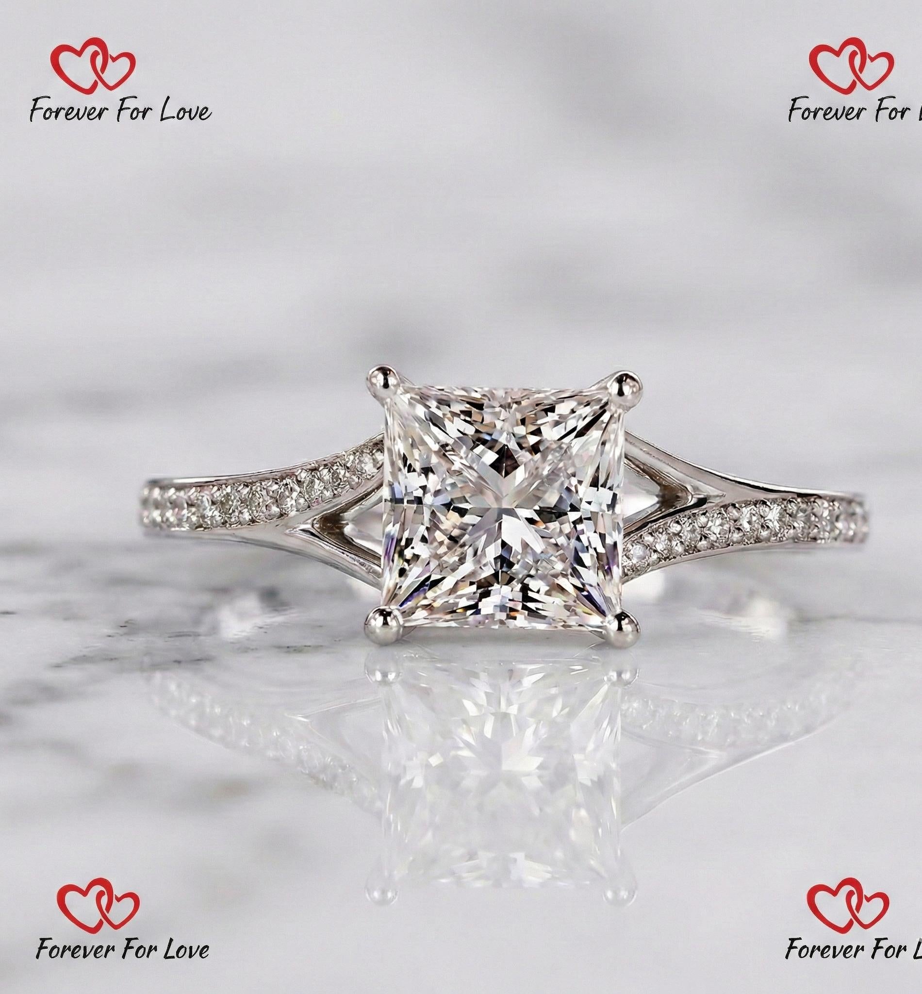 3.1 Ct IGI Certified Princess Lab Diamond Engagement Ring